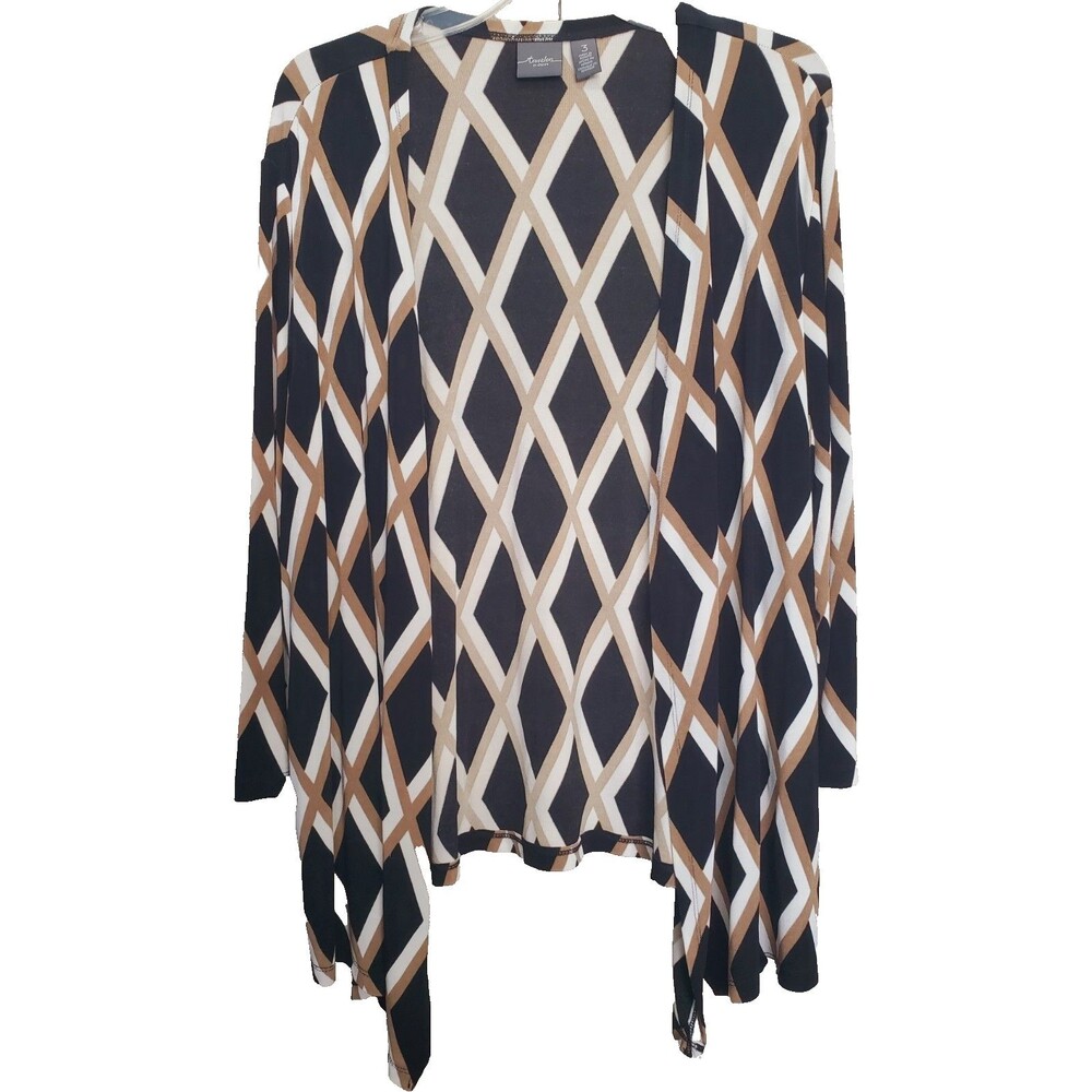 Chico's Travelers Slinky Knit Lattice Print Open Front Long Sleeve Cardigan XL